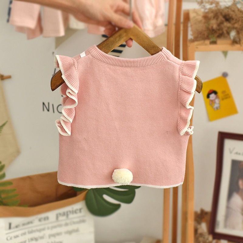 Bộ Áo sweater Dệt Kim Sát Nách Kiểu Phương Tây Thời Trang Xuân Thu Cho Bé Gái