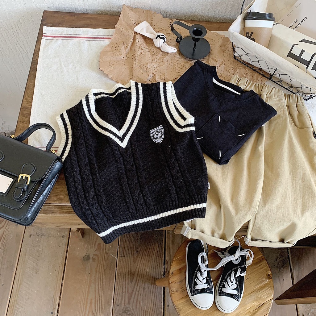 Áo sweater Dệt Kim Không Tay Dễ Phối Đồ Phong Cách Hàn Quốc Cho Bé Mẫu Giáo