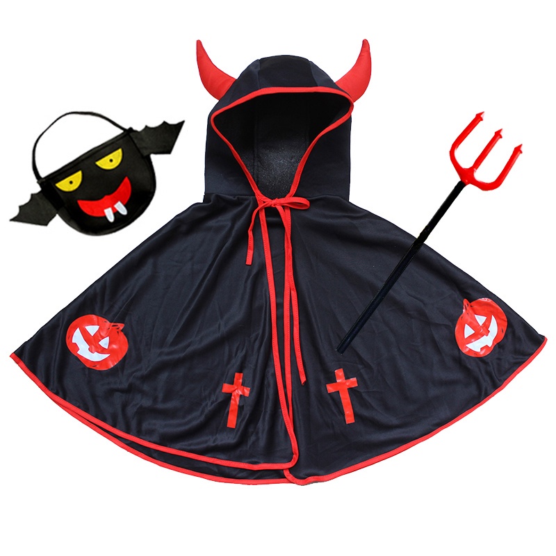 🔥Hàng Có Sẵn🔥 Trang phục Halloween cho trẻ em / Trang phục áo choàng sừng cho bé trai và bé gái / Áo choàng ma quỷ / Trang phục hoạt động của cha mẹ-con cái / Quần áo bí ngô dành cho người lớn