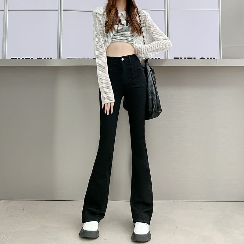 Đen Quần Jean Ống Loe Lưng Cao Co Giãn Thời Trang Thu Đông 2022 Dành Cho Nữ