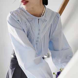 Áo Sơ Mi Tay Dài Cổ Tròn Thắt Nơ Phong Cách Pháp Cổ Điển Kiểu Mới Mùa Thu Cho Nữ