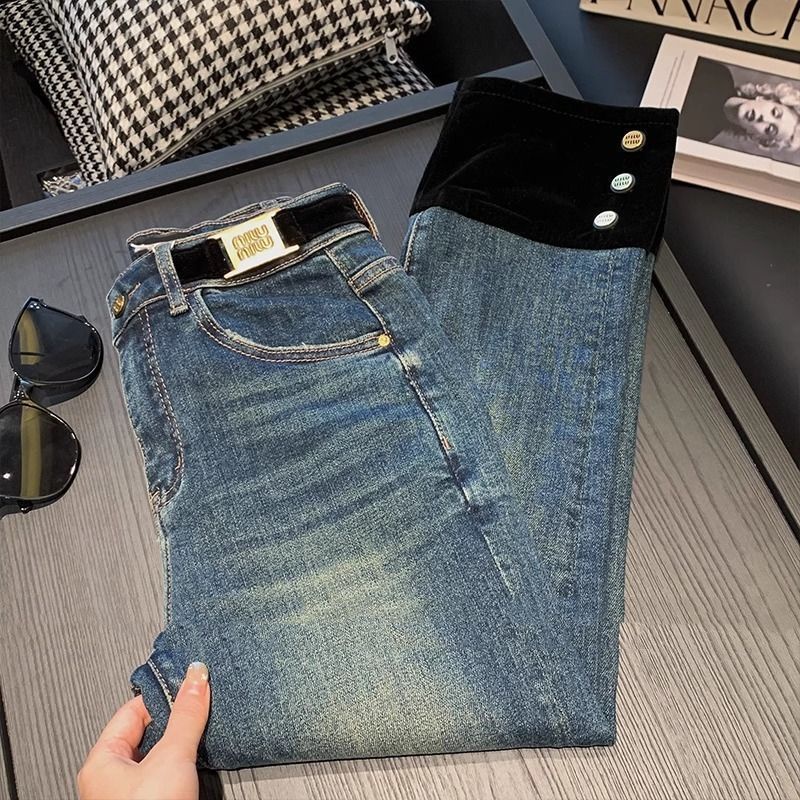 Quần Jean Dài Tới Mắt Cá Chân Dáng Ôm Eo Cao Phong Cách chanel Mùa Thu Đông Mới Cho Nữ
