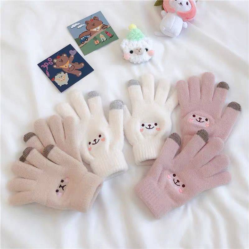 Găng Tay Len Hở Ngón Giữ Ấm Mùa Đông Có Thể Chạm Màn Hình Cảm Ứng Họa Tiết Hoạt Hình