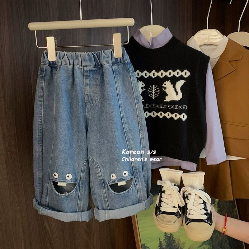 Yuki Quần jeans Dài Rách Gối Phong Cách Hàn Quốc Cho Bé Gái