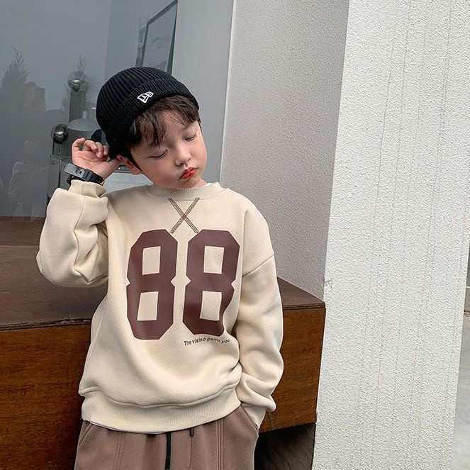 Áo Sweater Lót Lông Cừu Dày Dặn Phong Cách Mới Mùa Thu Đông Cho Bé Trai