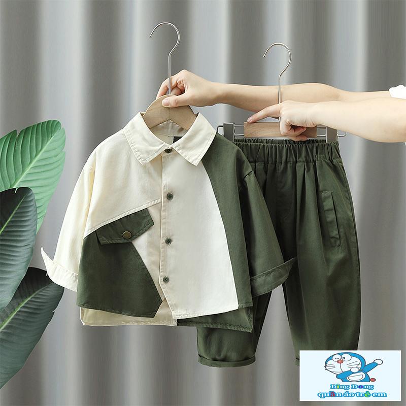 Bộ Áo Sơ Mi Tay Dài Dáng Rộng + Quần Dài Phong Cách Mới Mùa Thu Cho Bé Trai