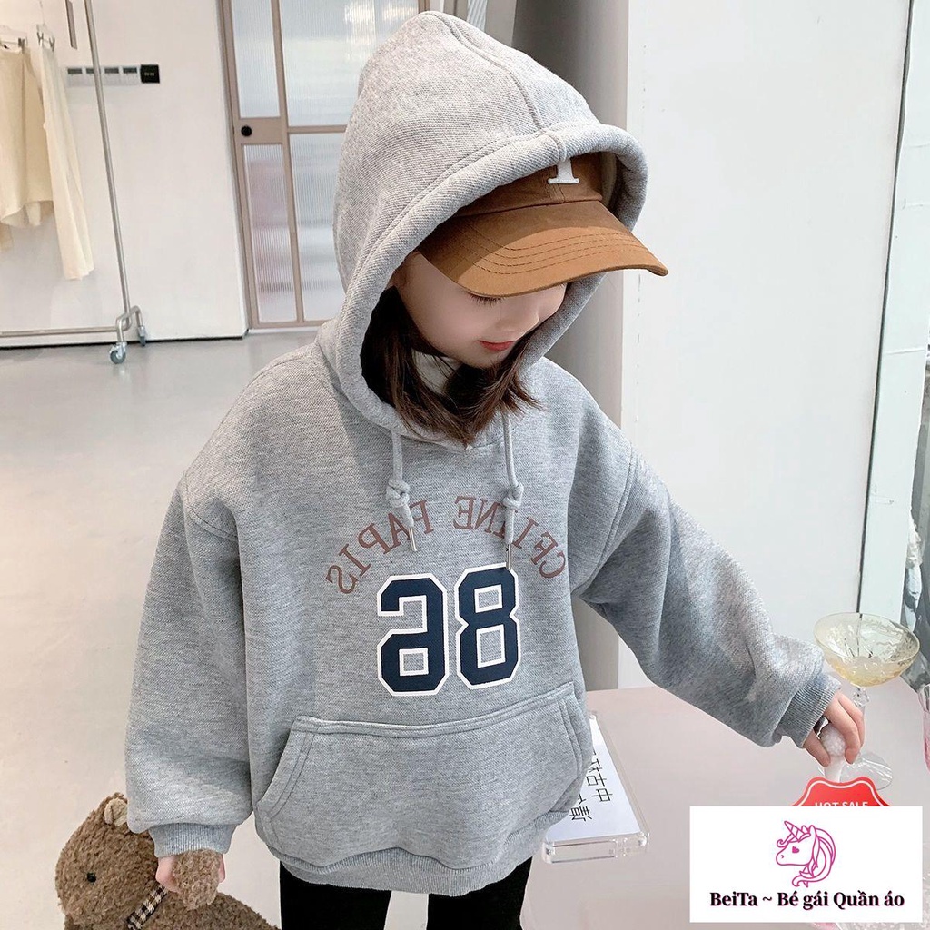 Áo Hoodie Lót Lông Cừu Dày Dặn Tay Dài Thời Trang Thu Đông Cho Bé Gái