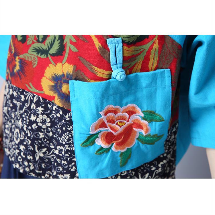 Áo Sơ Mi Lanh cotton Tay Lửng Dáng Rộng Thêu Hoa Tương Phản Thoáng Khí Phong Cách Dân Tộc plus size Cho Nữ 2023 lf10.13