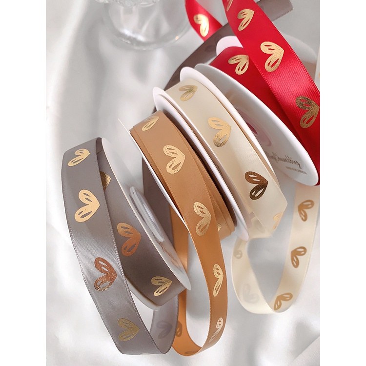 Cuộn Dây Ruy Băng Họa Tiết Trái Tim Màu Vàng 1.6cm Dùng Làm Đồ Thủ Công diy