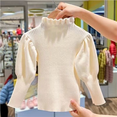 Áo Len Tay Phồng Phong Cách Mới Thời Trang Xuân Thu Cho Bé Gái