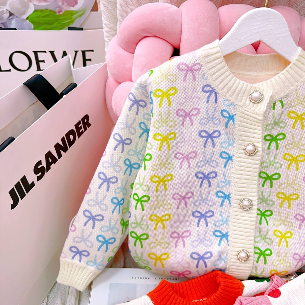 Áo Khoác cardigan Đính Nơ In Họa Tiết Thời Trang Hàn Quốc Cho Nữ