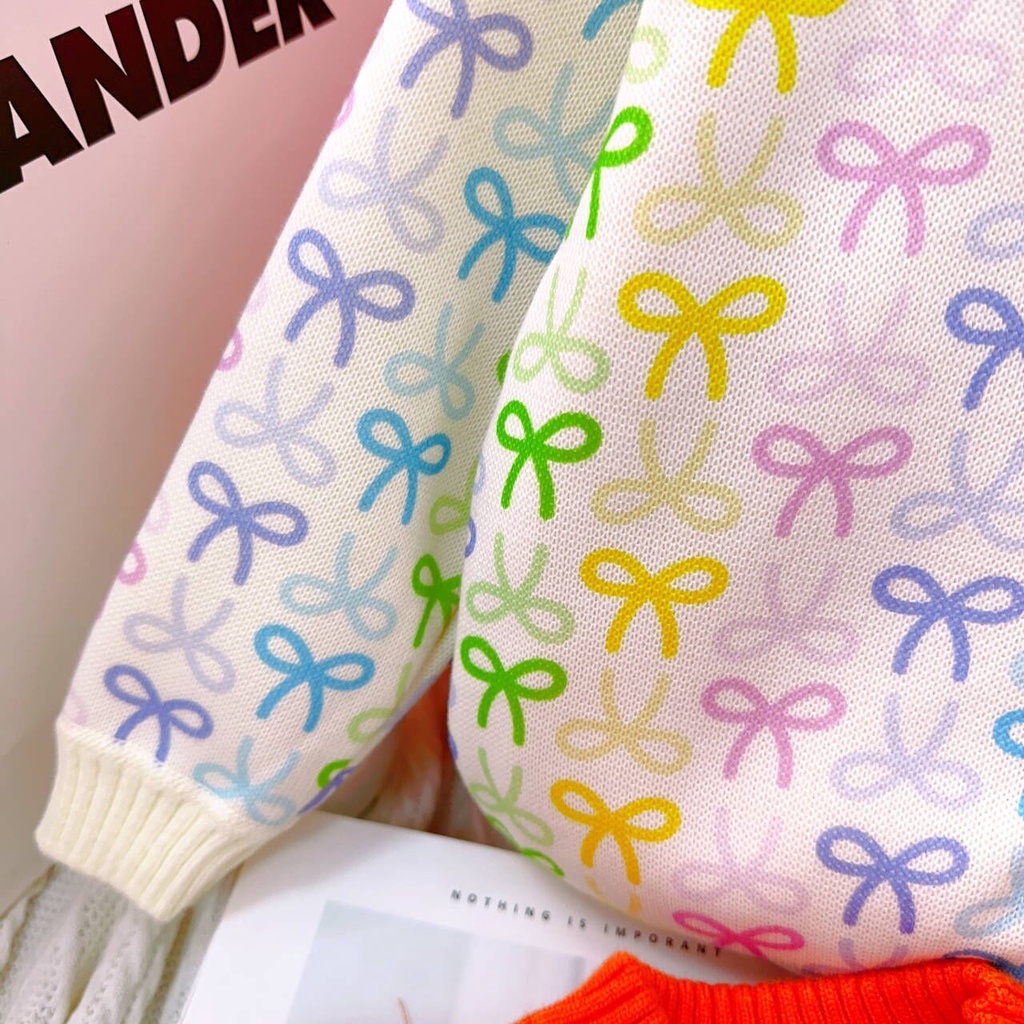 Áo Khoác cardigan Đính Nơ In Họa Tiết Thời Trang Hàn Quốc Cho Nữ