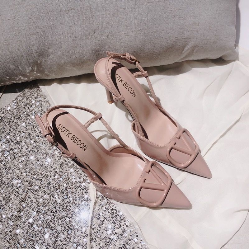 Giày Cao Gót Da Bóng Hở Ngón Cài Khóa Chữ v Thời Trang Xuân Hè Kiểu Mới Cho Nữ