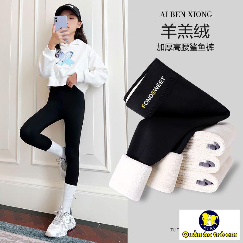 ~ Quần Legging Dày Lót Lông Cừu Giữ Ấm Mùa Thu Đông Phong Cách Mới Cho Bé Gái