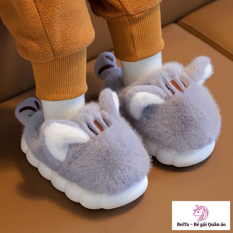 Dép Bông cotton Đế Mềm Dày Giữ Ấm Mùa Thu Đông Phong Cách Hoạt Hình Dễ Thương Cho Bé Trai Và Gái