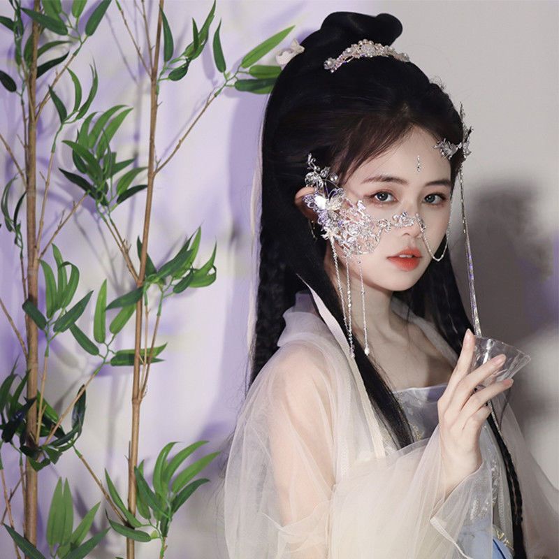 Phụ Kiện Tóc Che Nửa Mặt Che Phủ Cổ Tích Tua Rua Hóa Trang Hán Phục Cổ Điển Cho Nữ