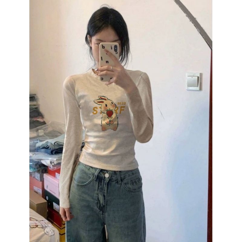 Áo Thun cotton Tay Dài Cổ Tròn Ôm Dáng Thời Trang Xuân Thu Cho Nữ