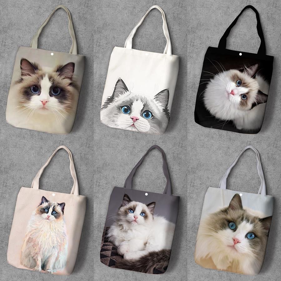 Nhóm Lu✨Túi Mua Sắm Ragdoll Ragdoll Ragdoll Mèo Cổ Tích Mèo Túi Vải Túi Tote Túi Đeo Vai