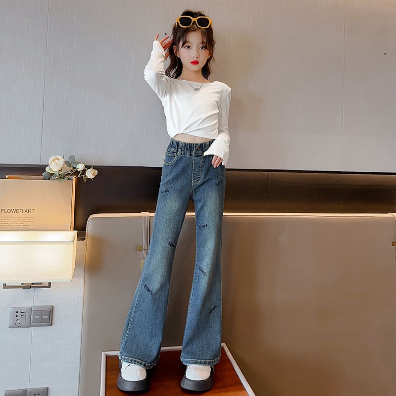 Quần jeans Ống Loe Phong Cách Mới Mùa Xuân Thu Dễ Phối Đồ Cho Bé Gái