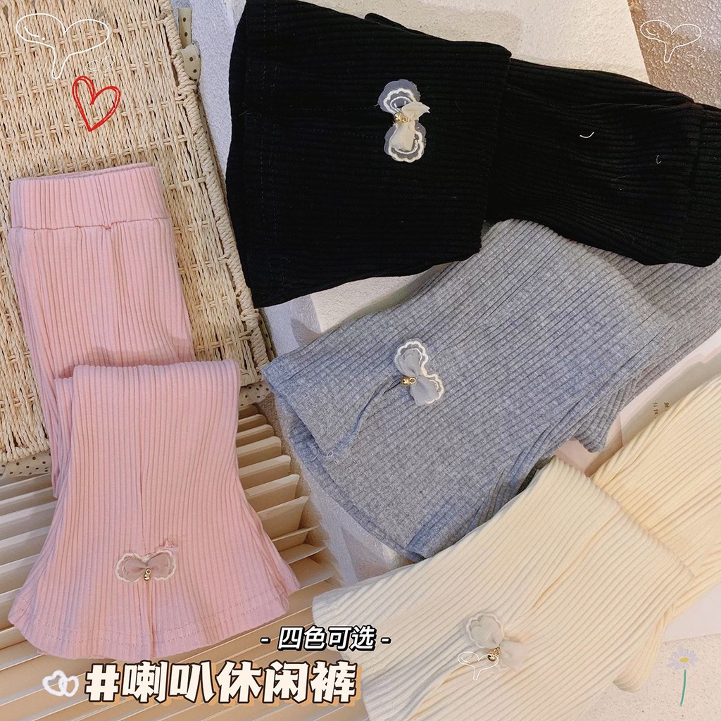 Quần Ống Loe Co Giãn Đính Nơ Dễ Thương Thoải Mái Thời Trang Xuân Thu Cho Bé Gái