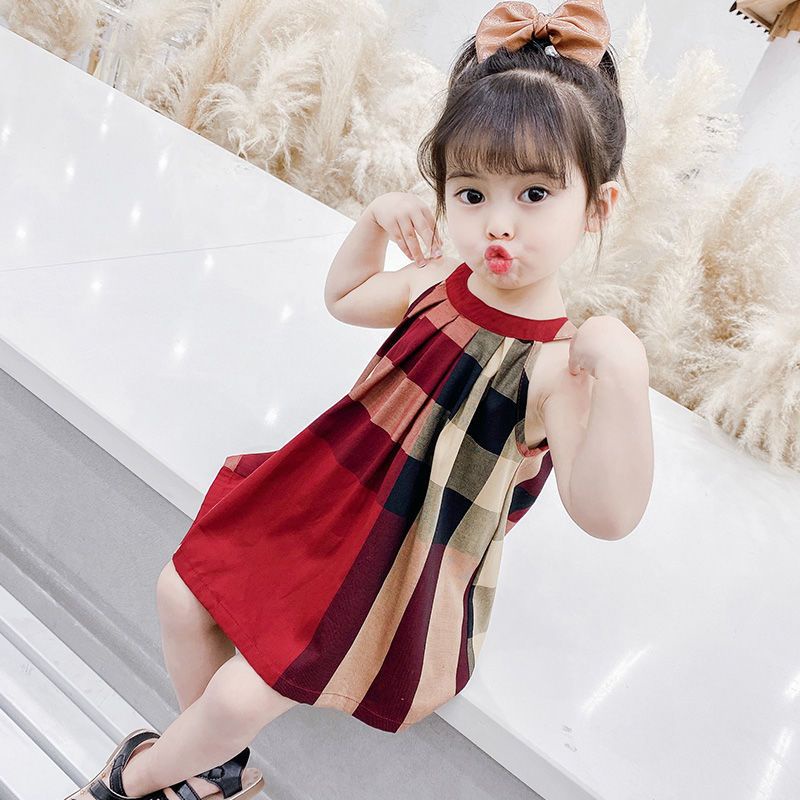 Đầm Công Chúa cotton Nguyên Chất Kẻ Sọc Caro Phong Cách Mới Mùa Hè Cho Bé Gái