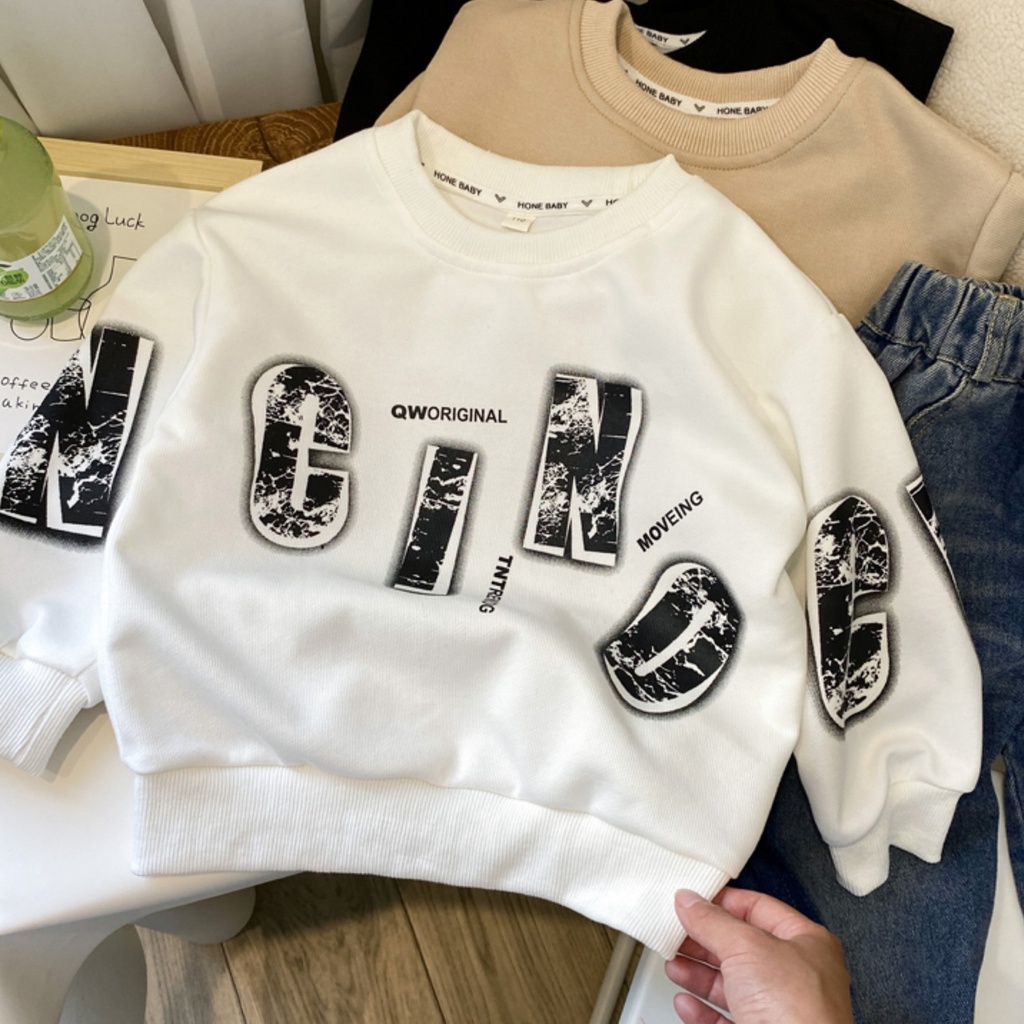 Áo Sweater Cổ Tròn Màu Đen Thời Trang Xuân Thu Cho Bé Trai