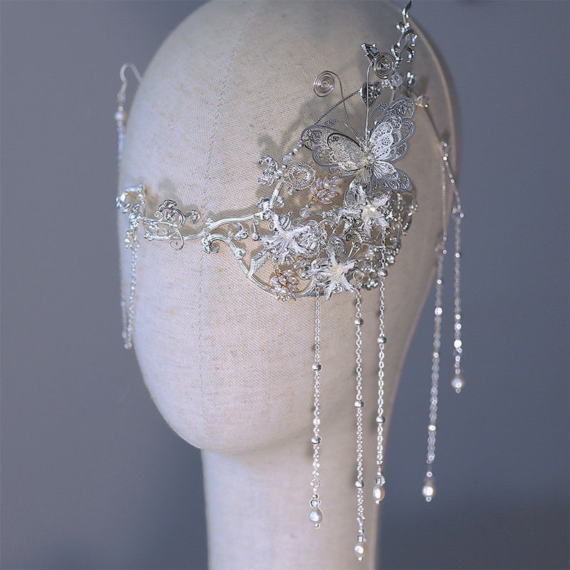 Phụ Kiện Tóc Che Nửa Mặt Che Phủ Cổ Tích Tua Rua Hóa Trang Hán Phục Cổ Điển Cho Nữ