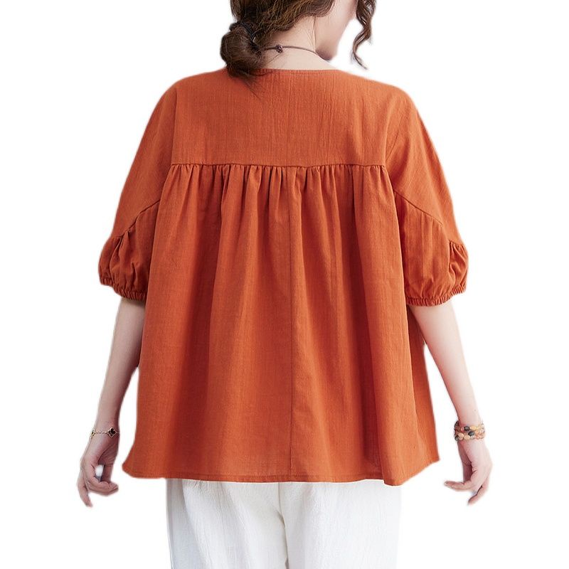Áo Sơ Mi cotton Nguyên Chất Dáng Rộng Tay Ngắn Thêu Họa Tiết Dân Tộc Thời Trang Cho Nữ 2023 lf10.13