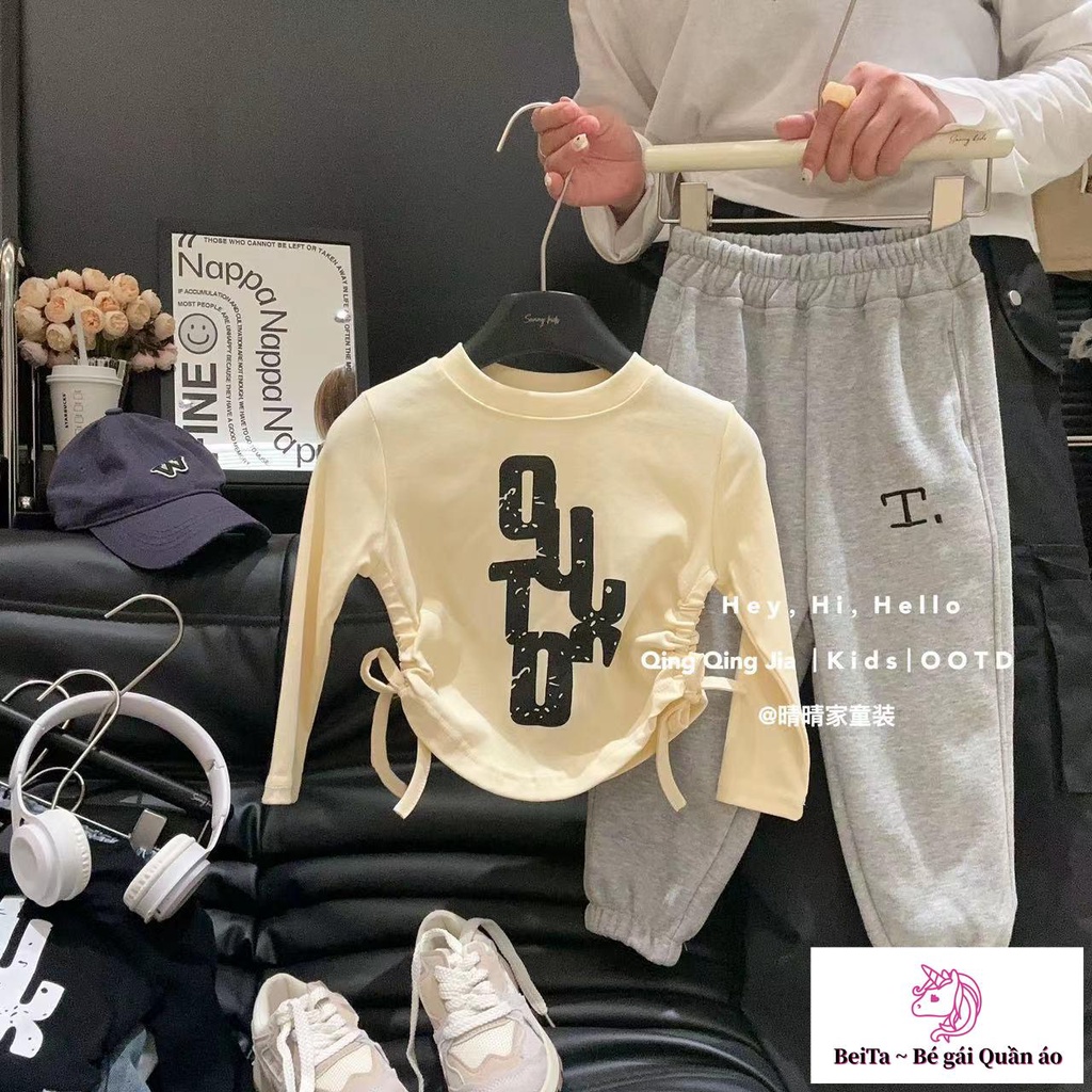 Áo Thun cotton Tay Dài Phong Cách Hàn Quốc Thời Trang Xuân Thu Mới Cho Bé Gái