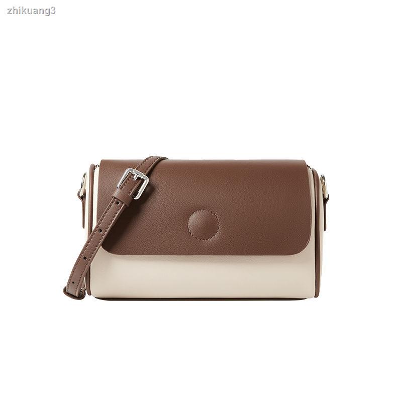 Túi Xách Da Bò Đeo Vai Hình Trụ Phối Màu Tương Phản Thời Trang 2023 Cho Nữ