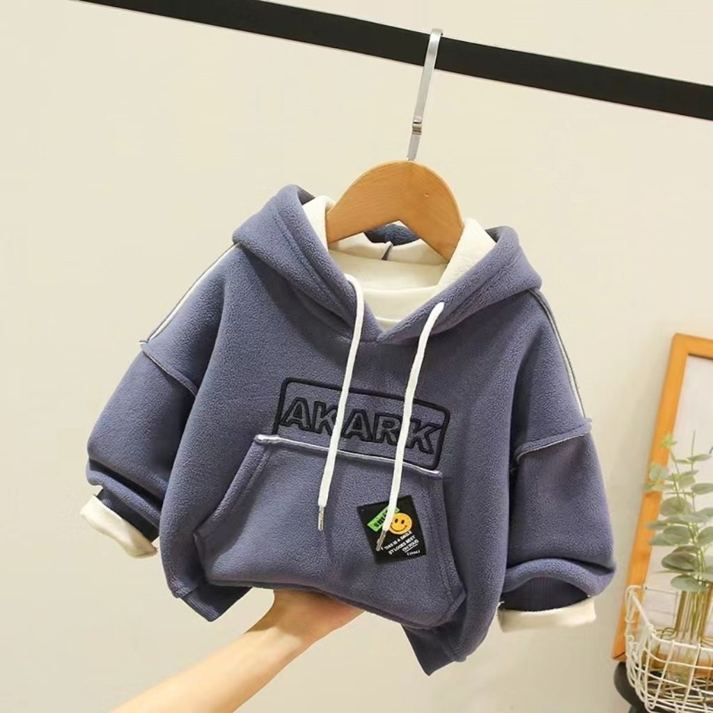 Áo sweatshirt Lông Cừu Dày Lót Lông Cừu Phong Cách Mới Mùa Thu Đông Cho Bé Trai Và Bé Gái