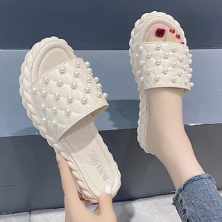 Dép Sandal Đế Dày Quai Ngang Đính Ngọc Trai Thời Trang Mùa Hè 2023 Cho Mẹ Bầu