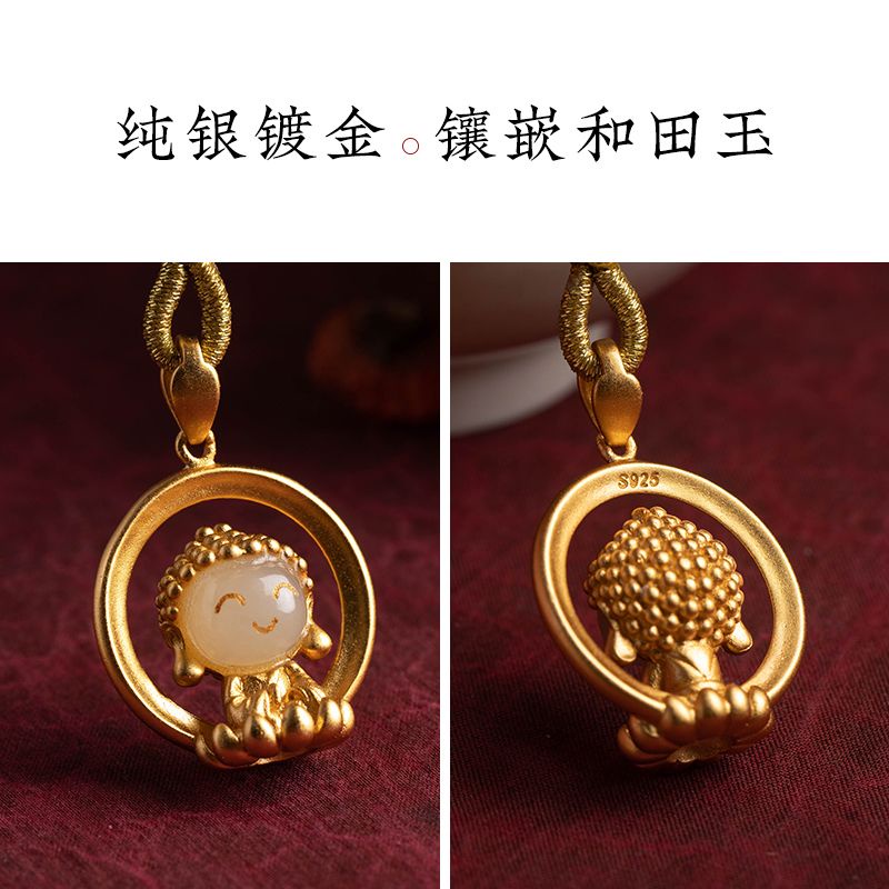 Dây Treo Điện Thoại May Mắn Mặt Hình Phật Ngọc Bích Tự Nhiên Mang Lại May Mắn