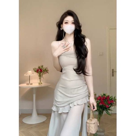 Đầm Hai Dây Vải Tuyn Cao Cấp Xẻ Tà Màu Trơn Phong Cách Pháp Thời Trang Mùa Hè Cho Nữ