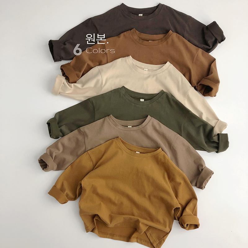 Áo Thun cotton Nguyên Chất Tay Dài Màu Kaki Phong Cách Hàn Quốc Thời Trang Xuân Thu Hàng Mới Dành Cho Nam Nữ