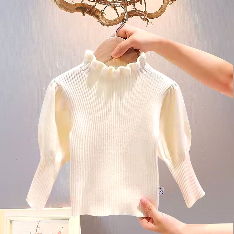 Áo Len Tay Phồng Phong Cách Mới Thời Trang Xuân Thu Cho Bé Gái