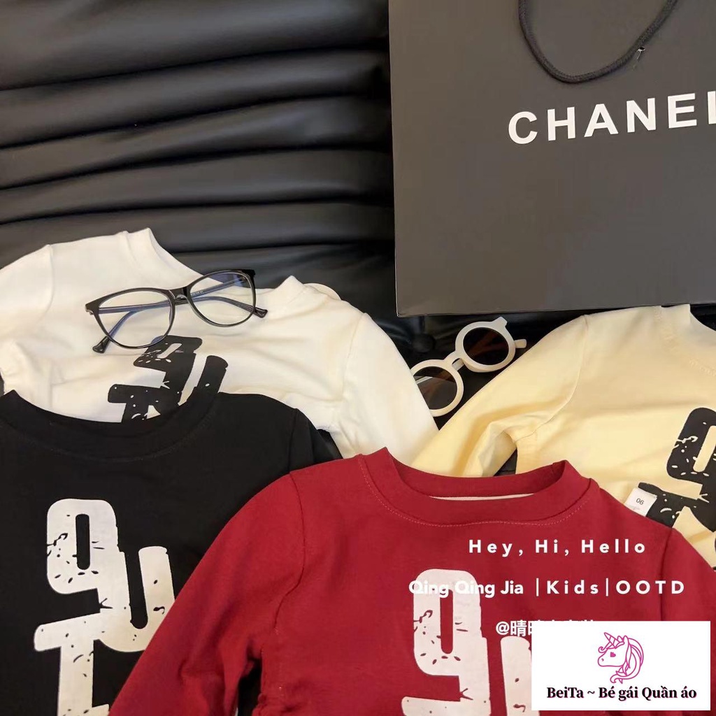 Áo Thun cotton Tay Dài Phong Cách Hàn Quốc Thời Trang Xuân Thu Mới Cho Bé Gái