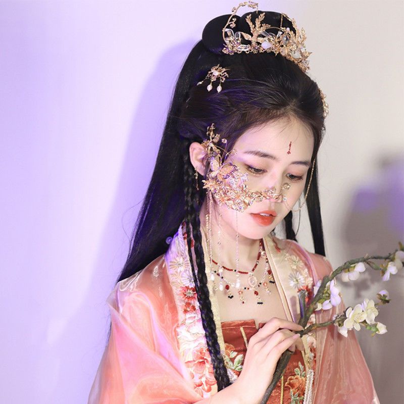 Phụ Kiện Tóc Che Nửa Mặt Che Phủ Cổ Tích Tua Rua Hóa Trang Hán Phục Cổ Điển Cho Nữ