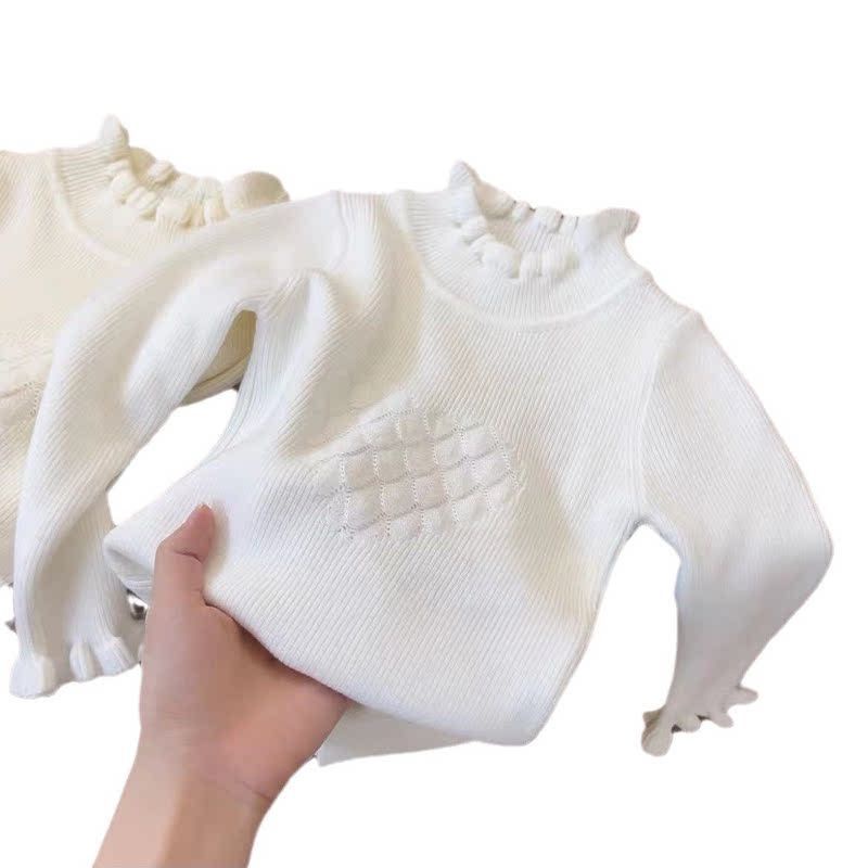 Áo sweater Dệt Kim Tay Dài Cổ Lọ Co Giãn Màu Trơn Phong Cách Mới Mùa Thu Cho Bé Gái