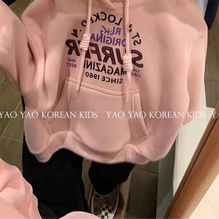 Áo Khoác Nỉ In Chữ Màu Hồng Phong Cách Hàn Quốc Thời Trang Thu Đông Cho Bé Gái