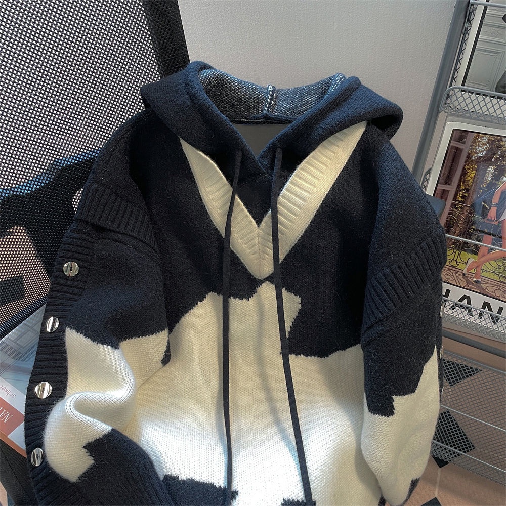 Áo Khoác Hoodie Dày Giả Hai Lớp Màu Sắc Tương Phản retro Đường Phố Cao Cấp Phong Cách Đường Phố Mỹ Cho Nam Và Nữ sw