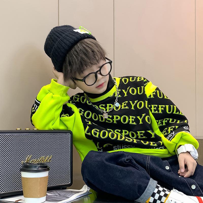 Áo sweatshirt Dày Lót Lông Cừu Cổ Cao Phong Cách Đường Phố Hàn Quốc Thời Trang Thu Đông Cho Bé Trai