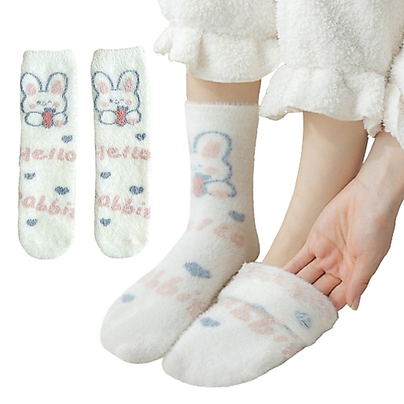 VIKK Nữ Tất Ấm Áp Fuzzy Tất Dày Tất Mùa Đông Lông Tơ Dép Cosy Giường Fuzzy Mềm Mại Sang Trọng