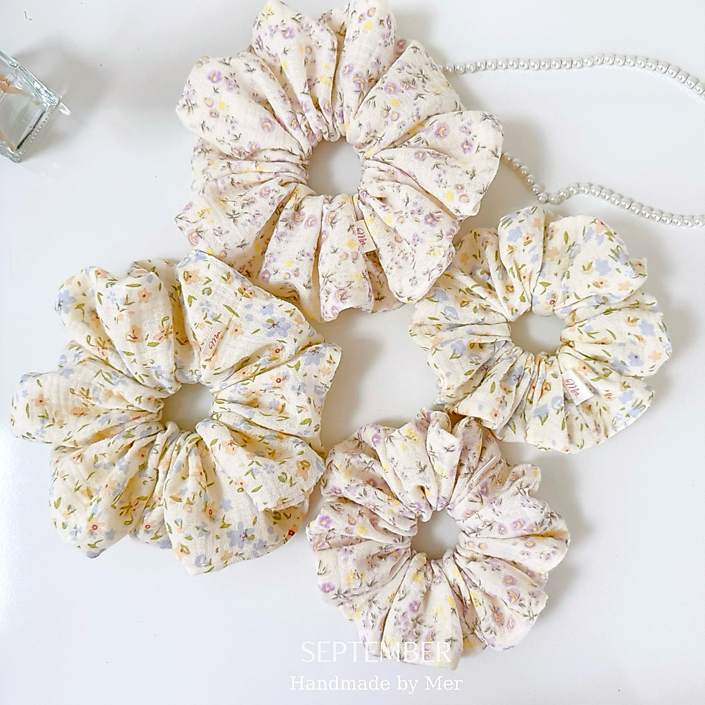 [Bigsize] Scrunchies Cột Tóc Handmade Vải Xô Muslin 2 Lớp Hoạ Tiết Hoa Nhí