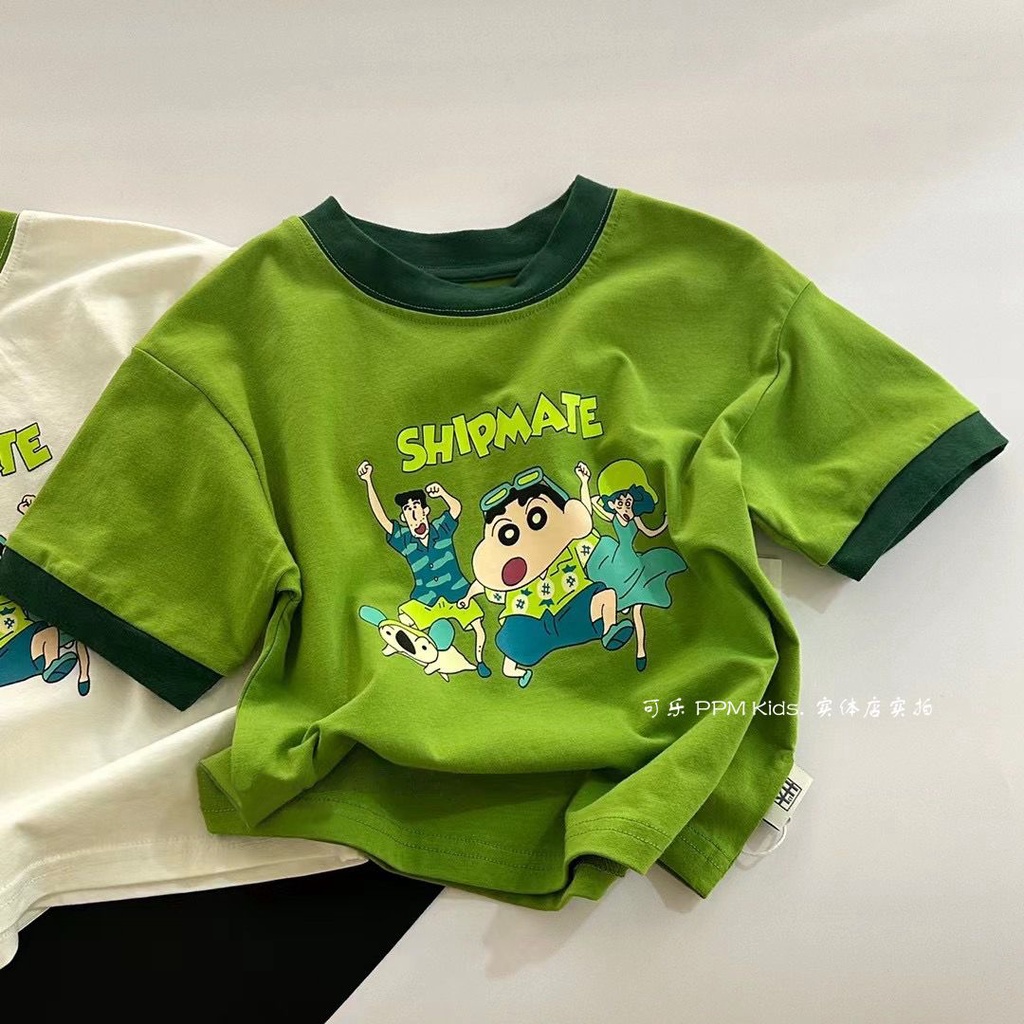 Áo Thun Cotton Ngắn Tay In Hoạt Hình Cậu Bé Bút Chì Shin-Chan Thời Trang Mùa Hè Hàn Quốc 2023 Cho Bé