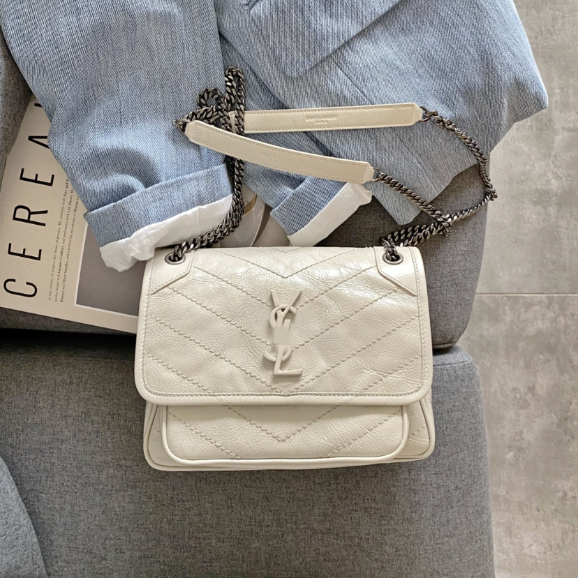 YSL Vintage Postman Bag Túi Xách Nữ Dầu Wax Chain Single Shoulder Bag Túi Đeo Chéo Túi Nách Túi Thời Trang 100% Túi Đeo