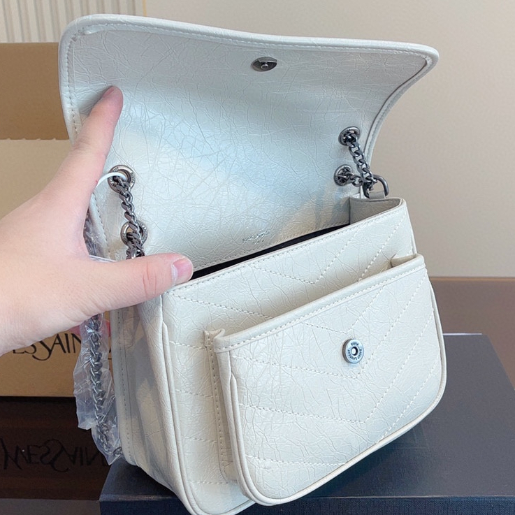 YSL Vintage Postman Bag Túi Xách Nữ Dầu Wax Chain Single Shoulder Bag Túi Đeo Chéo Túi Nách Túi Thời Trang 100% Túi Đeo