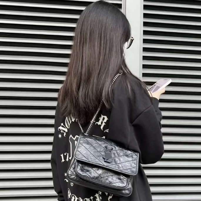 YSL Vintage Postman Bag Túi Xách Nữ Dầu Wax Chain Single Shoulder Bag Túi Đeo Chéo Túi Nách Túi Thời Trang 100% Túi Đeo