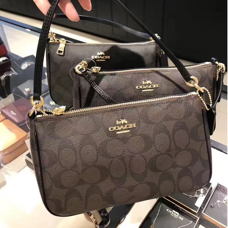 Coach f36674 top handle pouch in signature women handbag crossbody sling shoulder mahjong bag