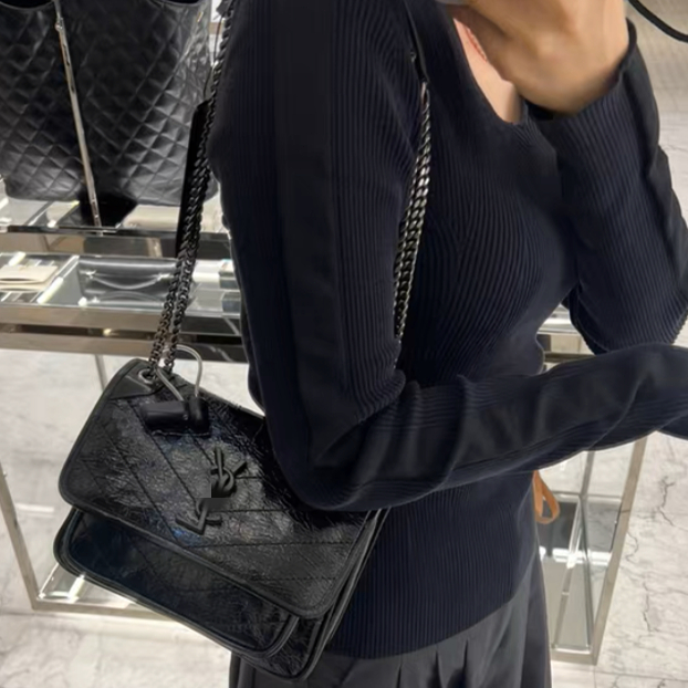 YSL Vintage Postman Bag Túi Xách Nữ Dầu Wax Chain Single Shoulder Bag Túi Đeo Chéo Túi Nách Túi Thời Trang 100% Túi Đeo